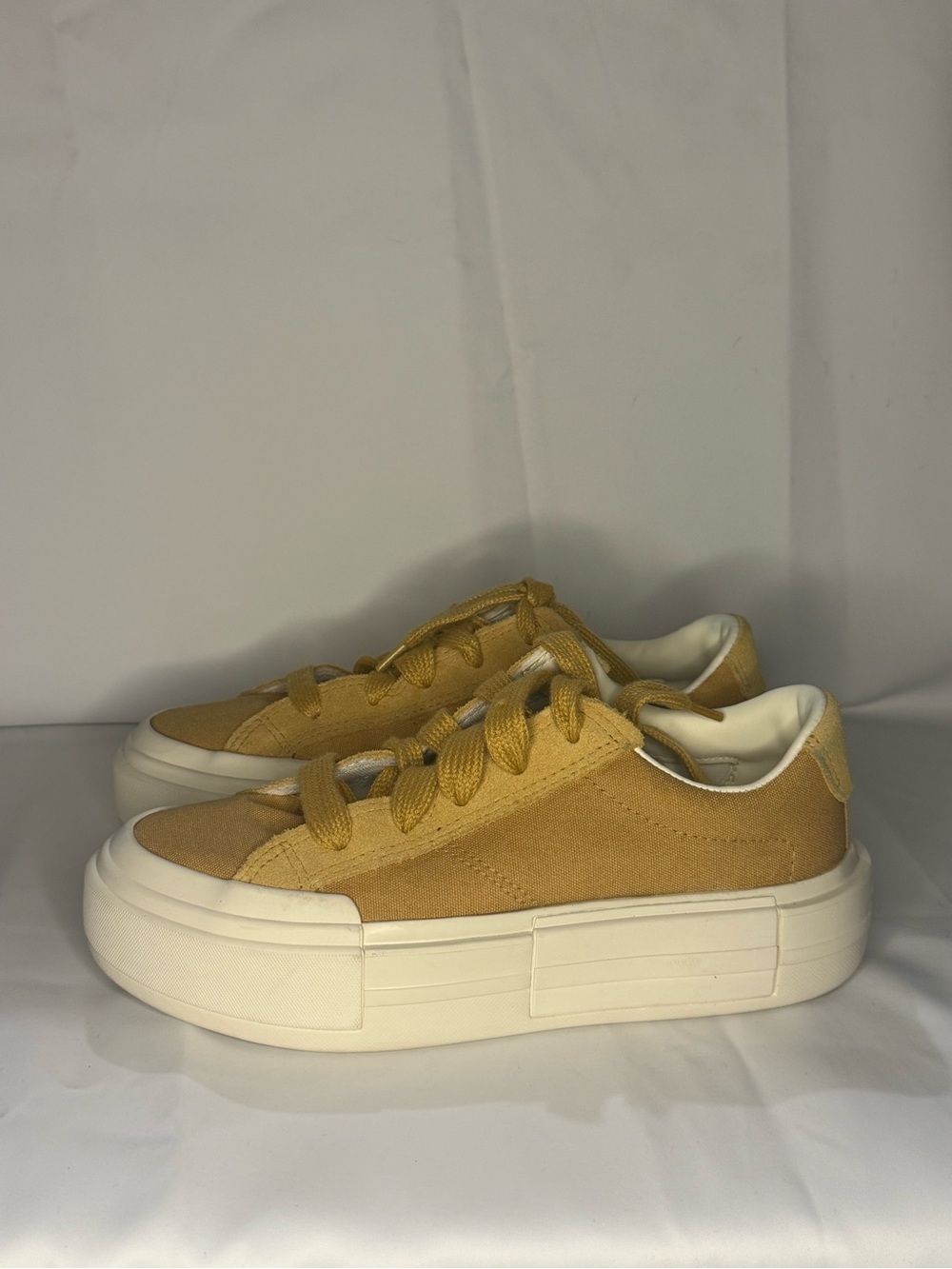 Women’s Converse Platform Sneakers in Mustard Yellow and White
